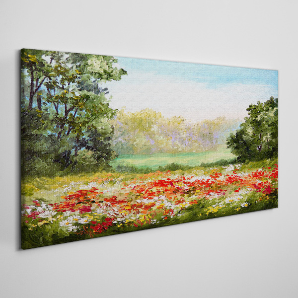 Schilderij op doek Bloemenlandschap van een zomermorgen
