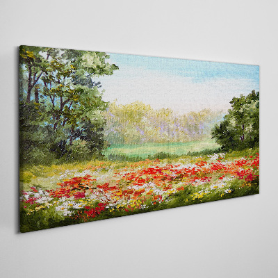 Schilderij op doek Bloemenlandschap van een zomermorgen