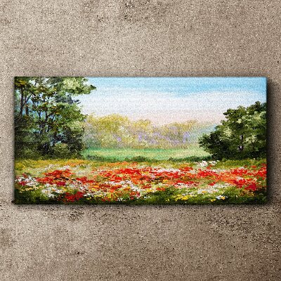 Schilderij op doek Bloemenlandschap van een zomermorgen