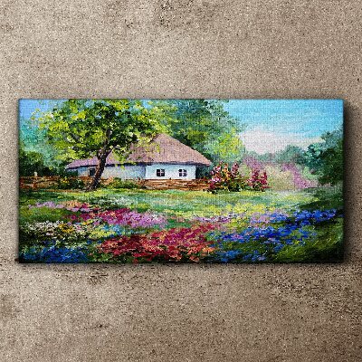 Foto op canvas Landelijk landschap met bloemen