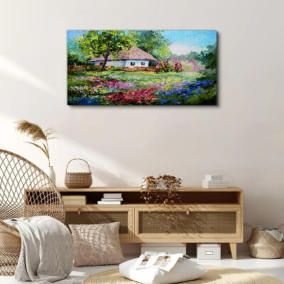 Foto op canvas Landelijk landschap met bloemen