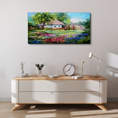Foto op canvas Landelijk landschap met bloemen