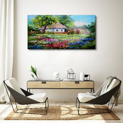 Foto op canvas Landelijk landschap met bloemen