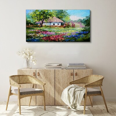 Foto op canvas Landelijk landschap met bloemen