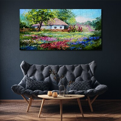 Foto op canvas Landelijk landschap met bloemen