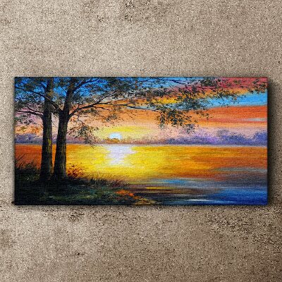 Schilderij op doek Zonsondergang over het meer