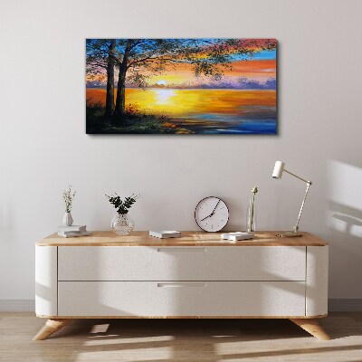 Schilderij op doek Zonsondergang over het meer