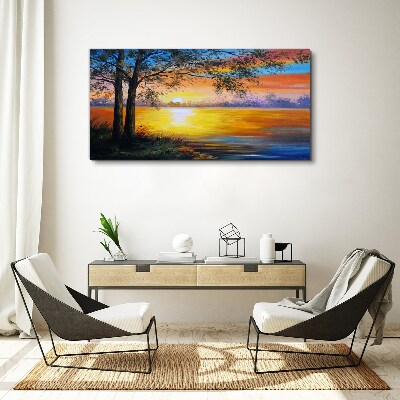 Schilderij op doek Zonsondergang over het meer