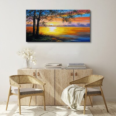 Schilderij op doek Zonsondergang over het meer