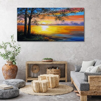 Schilderij op doek Zonsondergang over het meer