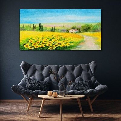 Foto op canvas Zonnebloemen tegen een blauwe lucht