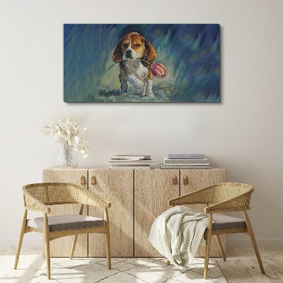 Canvas schilderij Een hond met een roos tegen de lucht