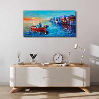 Schilderij op doek Een rustige haven in de ondergaande zon