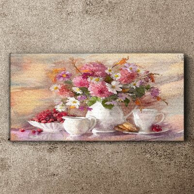 Canvas schilderij Bloemstuk op tafel