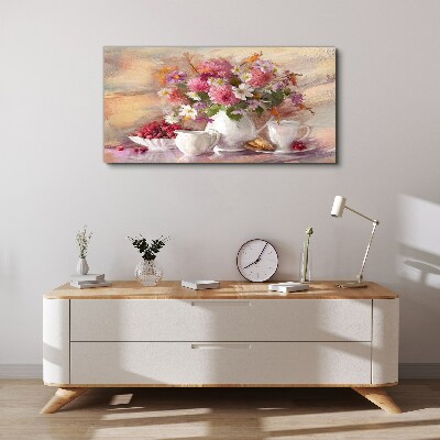 Canvas schilderij Bloemstuk op tafel