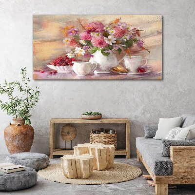 Canvas schilderij Bloemstuk op tafel