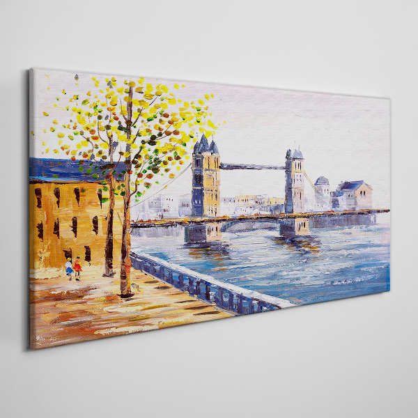Schilderij op doek London Bridge met herfstbomen