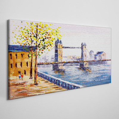Schilderij op doek London Bridge met herfstbomen