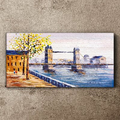 Schilderij op doek London Bridge met herfstbomen