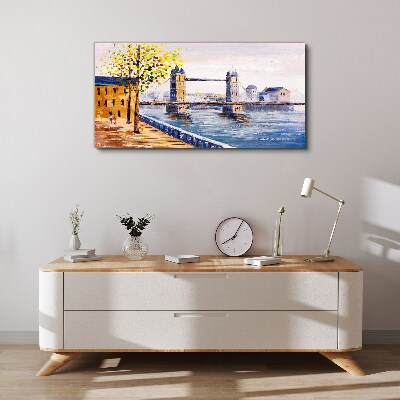 Schilderij op doek London Bridge met herfstbomen