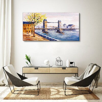 Schilderij op doek London Bridge met herfstbomen