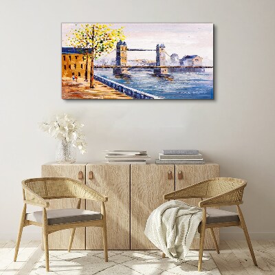 Schilderij op doek London Bridge met herfstbomen