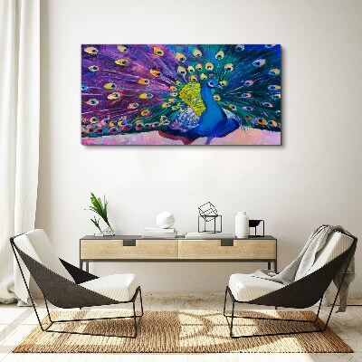 Schilderij op doek Een kleurrijke pauw in de lente-aura