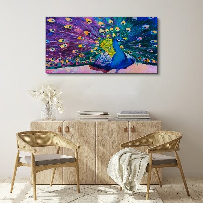 Schilderij op doek Een kleurrijke pauw in de lente-aura