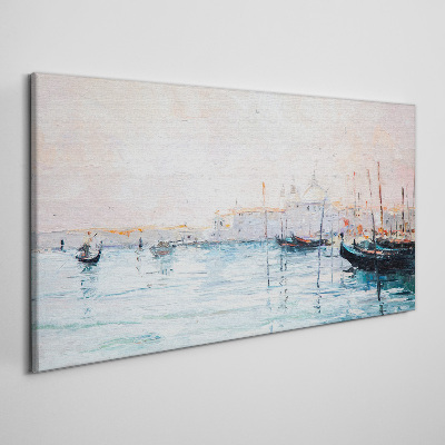 Canvas schilderij Een rustige haven in de ochtend