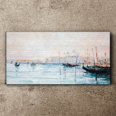 Canvas schilderij Een rustige haven in de ochtend