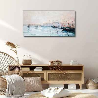 Canvas schilderij Een rustige haven in de ochtend