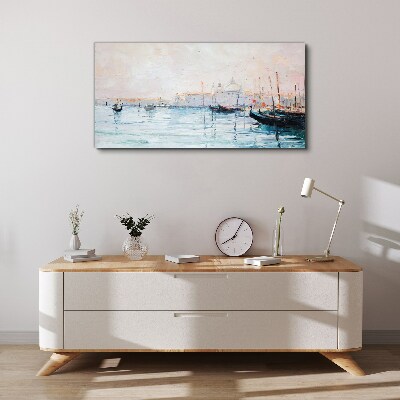 Canvas schilderij Een rustige haven in de ochtend