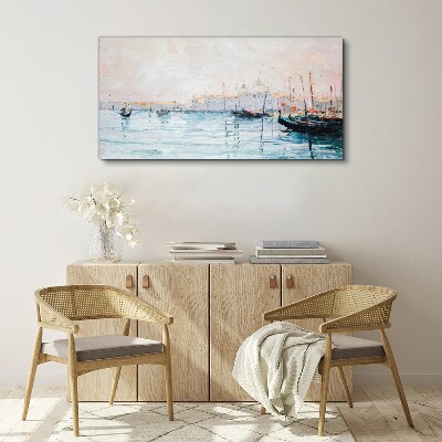 Canvas schilderij Een rustige haven in de ochtend