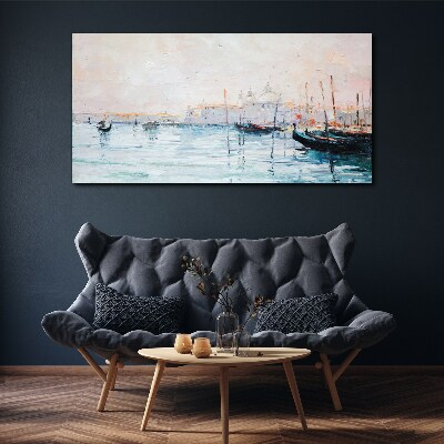 Canvas schilderij Een rustige haven in de ochtend
