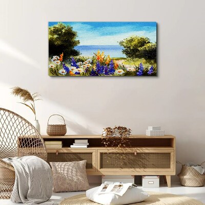 Canvas schilderij Landschap met bloemen aan zee