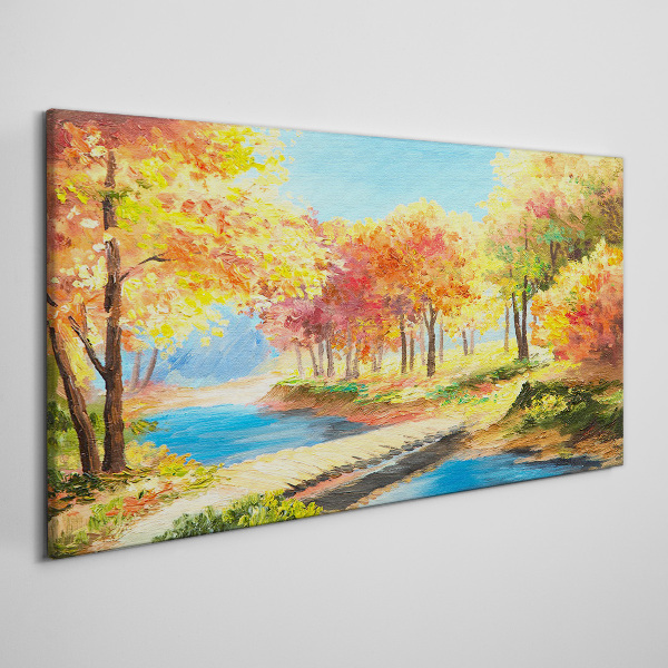Canvas schilderij Herfstlaan langs de rivier
