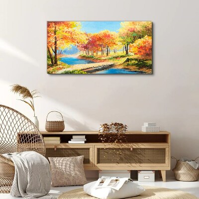 Canvas schilderij Herfstlaan langs de rivier