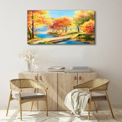 Canvas schilderij Herfstlaan langs de rivier