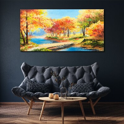 Canvas schilderij Herfstlaan langs de rivier