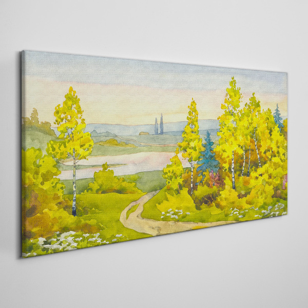 Canvas schilderij Lentelandschap met bomen