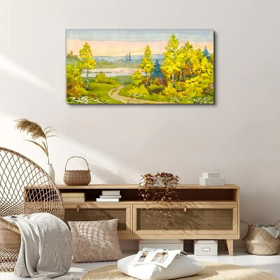 Canvas schilderij Lentelandschap met bomen