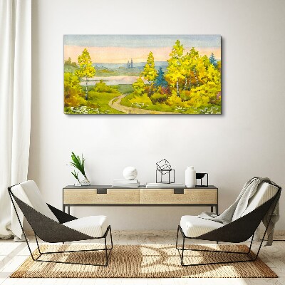 Canvas schilderij Lentelandschap met bomen