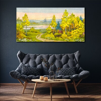 Canvas schilderij Lentelandschap met bomen