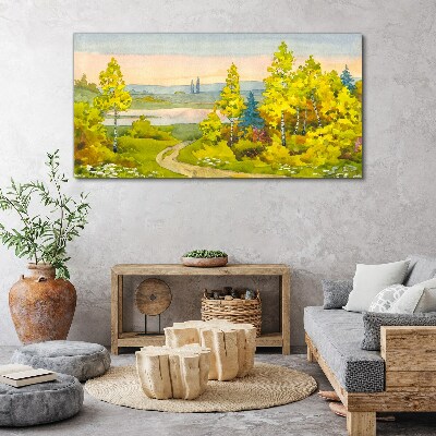 Canvas schilderij Lentelandschap met bomen