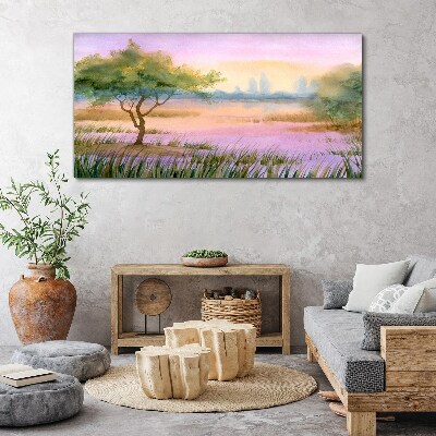 Canvas schilderij Ochtendlandschap met een boom