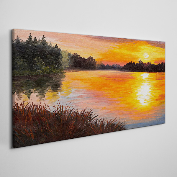 Canvas schilderij Zonsondergang over het meer
