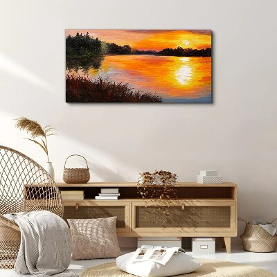 Canvas schilderij Zonsondergang over het meer
