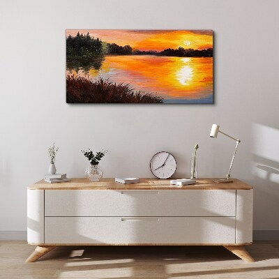 Canvas schilderij Zonsondergang over het meer