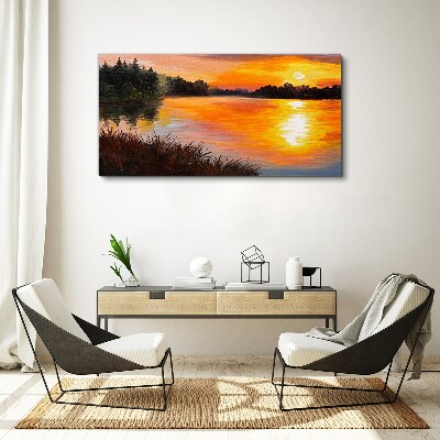 Canvas schilderij Zonsondergang over het meer