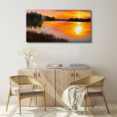 Canvas schilderij Zonsondergang over het meer